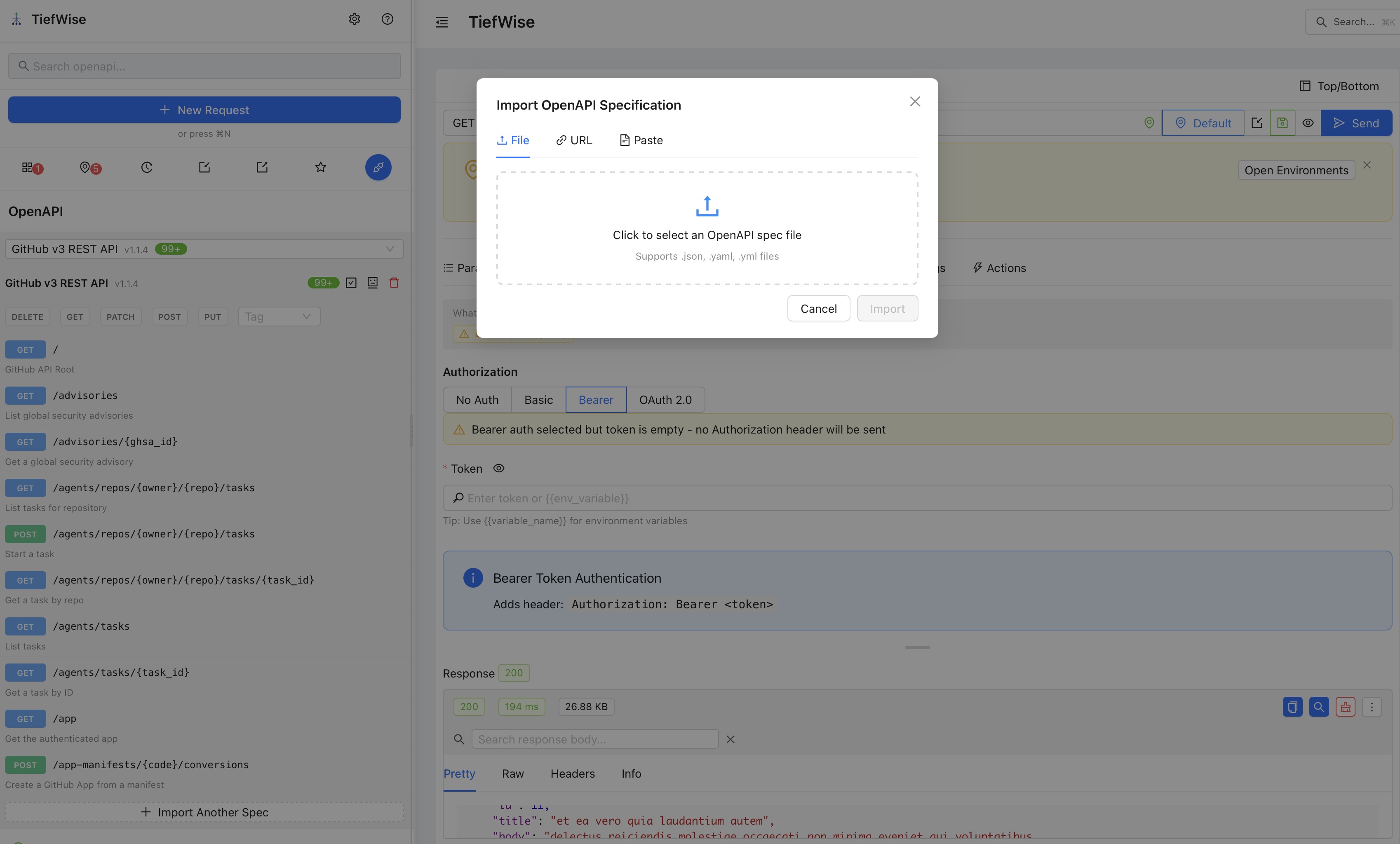 TiefWise OpenAPI Import